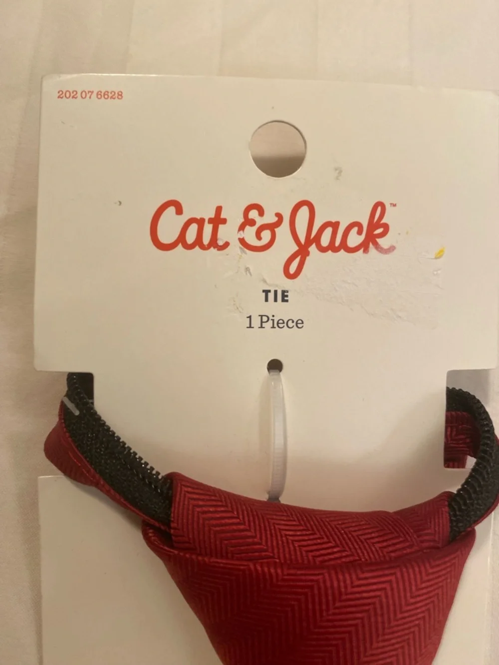 Cat & Jack Red Boys Zipper Tie Herringbone Pattern NWT